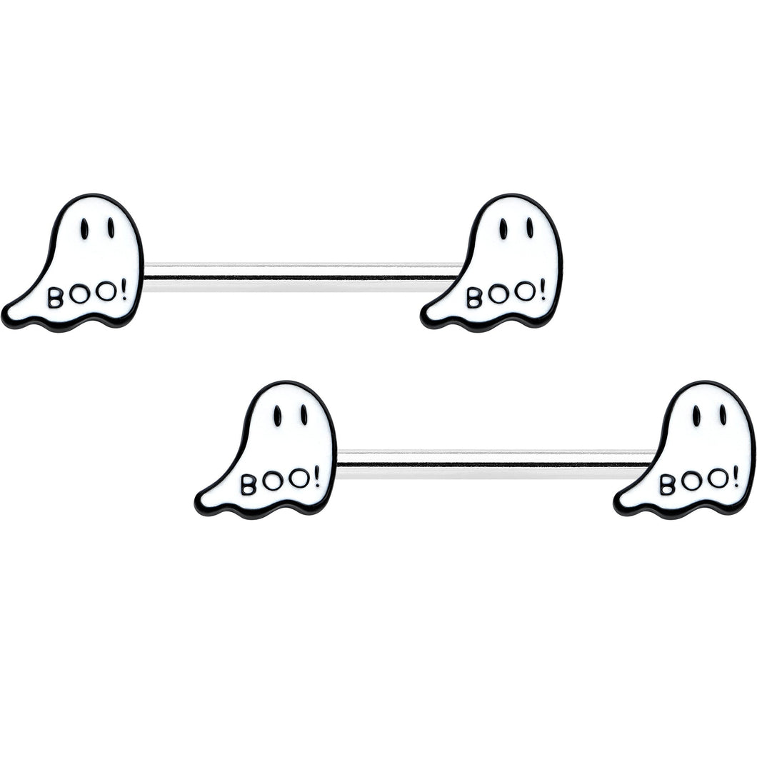 14G 9/16 Halloween Ghost Glow in the Dark Barbell Nipple Ring Set