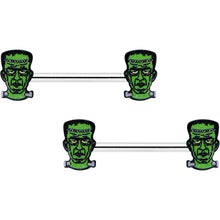 14G 9/16 Frankenstein Head Green Glow in the Dark Nipple Ring Set