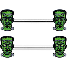 14G 9/16 Frankenstein Head Green Glow in the Dark Nipple Ring Set