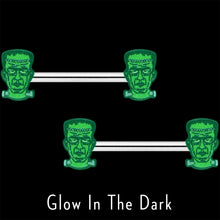 14G 9/16 Frankenstein Head Green Glow in the Dark Nipple Ring Set
