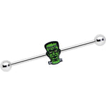 14G Frankenstein Head Green Glow in Dark Industrial Barbell 38mm