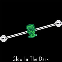 14G Frankenstein Head Green Glow in Dark Industrial Barbell 38mm