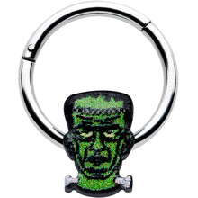 16G 3/8 Frankenstein Head Green Glow in Dark Hinged Segment Ring