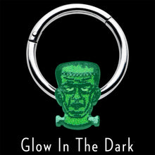16G 3/8 Frankenstein Head Green Glow in Dark Hinged Segment Ring