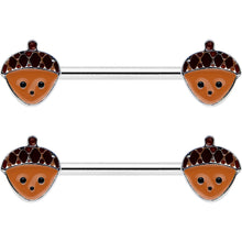 14G 9/16 Autumn Acorn Face Brown Fall Barbell Nipple Ring Set