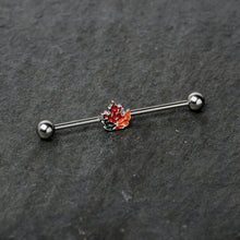14G Autumn Tricolor Red Maple Leaf Industrial Barbell 38mm