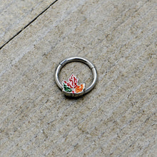 16G 5/16 Tricolor Red Autumn Maple Leaf Hinged Segment Ring