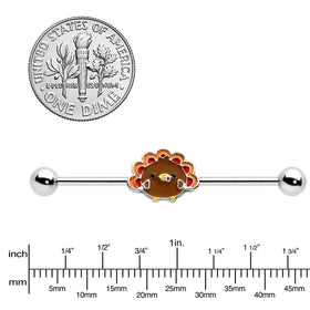 14G Cute Colorful Turkey Thanksgiving Industrial Barbell 38mm