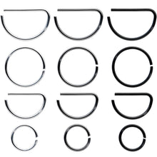 20G 12 Pack ASTM F-136 Implant Grade Titanium Nose Hoop D Shaped Septum Ring and Cartilage Ear Hoop Earring Set