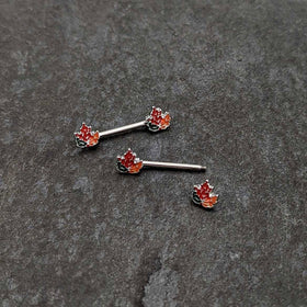 14G 9/16 Autumn Tricolor Maple Leaf Barbell Nipple Ring Set