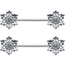 14G 9/16 Clear Gem Filigree Winter Snowflake Nipple Ring Set