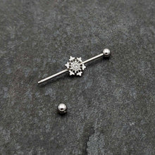 14G Clear Gem Filigree Winter Snowflake Industrial Barbell 38mm