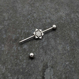 14G Clear Gem Filigree Winter Snowflake Industrial Barbell 38mm