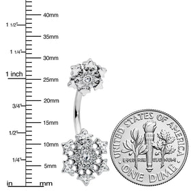 Clear Gem Filigree Winter Snowflakes Double Mount Belly Ring