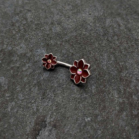 Aurora Gem Poinsettia Flower Festive Double Mount Belly Ring