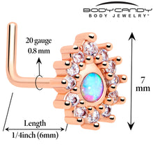 20G 7mm White Synthetic Opal Rose Gold Tone Lush L Shape Nose Ring