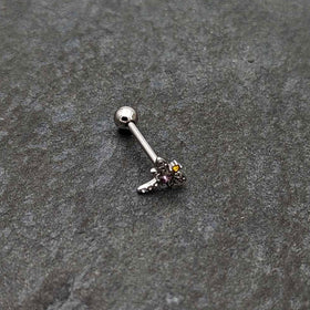 Purple Yellow Clear Gem Dragonfly Barbell Tongue Ring