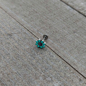 16G 5/16 Blue Gem Flower Teal Petals Labret Monroe Tragus