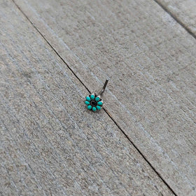 20G 7mm Blue Gem Flower Teal Petals L Shape Nose Ring