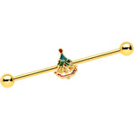 14G Red Gem Gold Tone Deco Holiday Tree Industrial Barbell 38mm