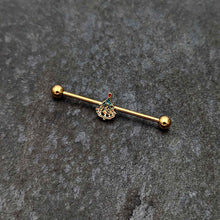 14G Red Gem Gold Tone Deco Holiday Tree Industrial Barbell 38mm