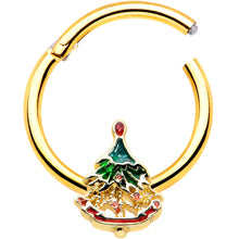 16G 3/8 Red Gem Gold Tone Deco Holiday Tree Hinged Segment Ring