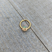 16G 3/8 Red Gem Gold Tone Deco Holiday Tree Hinged Segment Ring