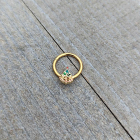 16G 3/8 Red Gem Gold Tone Deco Holiday Tree Hinged Segment Ring