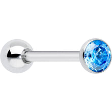 Blue CZ Gem ASTM F-136 Implant Grade Titanium Threadless Barbell Tongue Ring