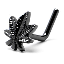20G 1/4 Black Texture Pot Leaf L Shape Nose Ring