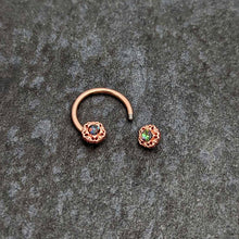 16G 3/8 Purple Tourmaline Rose Gold Tone Flower Circular Barbell