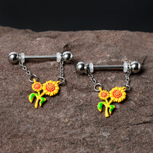 14G 9/16 Happy Sunflower Duo Chain Dangle Nipple Ring Set