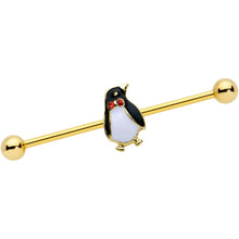 14G Red Gem Gold Tone Bow Tie Penguin Industrial Barbell 38mm