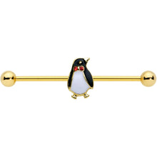 14G Red Gem Gold Tone Bow Tie Penguin Industrial Barbell 38mm