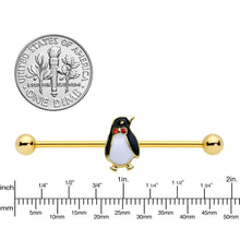 14G Red Gem Gold Tone Bow Tie Penguin Industrial Barbell 38mm