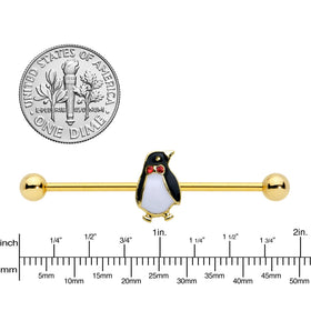 14G Red Gem Gold Tone Bow Tie Penguin Industrial Barbell 38mm