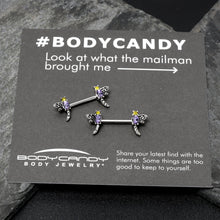14G 9/16 Purple Yellow Gem Dragonfly Barbell Nipple Ring Set