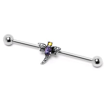 14G Purple Yellow Gem Dragonfly Industrial Barbell 38mm