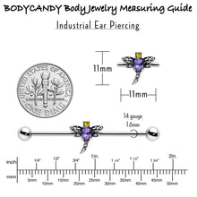 14G Purple Yellow Gem Dragonfly Industrial Barbell 38mm