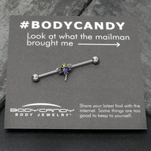14G Purple Yellow Gem Dragonfly Industrial Barbell 38mm
