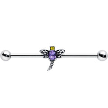 14G Purple Yellow Gem Dragonfly Industrial Barbell 38mm