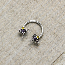 16G 3/8 Purple Yellow Gem Dragonfly Horseshoe Circular Barbell