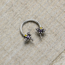 16G 3/8 Purple Yellow Gem Dragonfly Horseshoe Circular Barbell