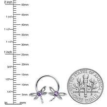 16G 3/8 Purple CZ Gem Open Dragonfly Horseshoe Circular Barbell