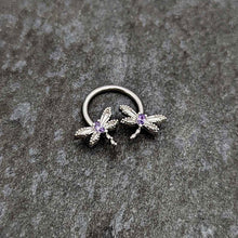 16G 3/8 Purple CZ Gem Open Dragonfly Horseshoe Circular Barbell