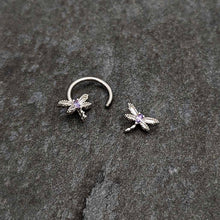 16G 3/8 Purple CZ Gem Open Dragonfly Horseshoe Circular Barbell
