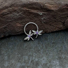 16G 3/8 Purple CZ Gem Open Dragonfly Horseshoe Circular Barbell