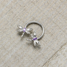 16G 3/8 Purple CZ Gem Open Dragonfly Horseshoe Circular Barbell