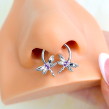 16G 3/8 Purple CZ Gem Open Dragonfly Horseshoe Circular Barbell