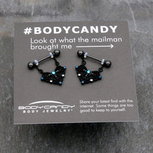 14G 9/16 Blue Gem Black Lacy Rhombus Dangle Nipple Ring Set